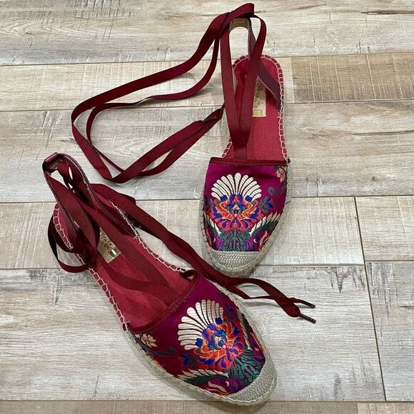 VIDORRETA Silk Embroidered Lace Up Espadrille NWOT - Picture 2 of 14